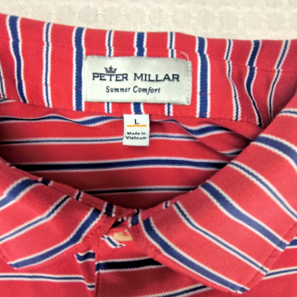 Peter Millar Polo Golf Shirt Summer Comfort Short Sleeve Mens XL 50" Striped Red - Picture 2 of 7